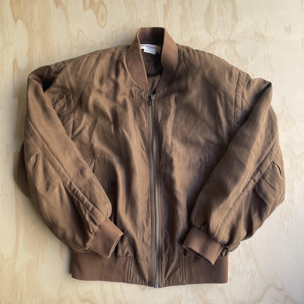 Van Macdowell Paris Jacket Mens Small Brown Silk Bomber Full Zip Lined Casual
